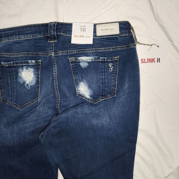 NWT Slink Jeans Womens 16 Skinny Curvy Jeans Medium Wash Distressed Acid Wash - Picture 4 of 11
